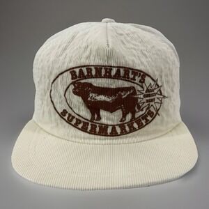 Vintage Barnhart's Supermarkets Corduroy Snapback Hat Cream USA Trucker Cap